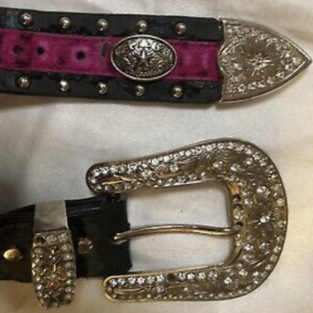 P&G Collections Women's Western Bling Style Leather Belt with Rhinestones